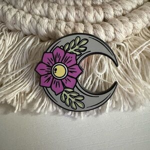 Floral Crescent moon pin in Gray and Purple